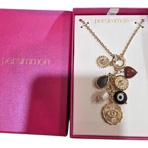 💛▪️Persimmon ▪️Gold Tone Celestial Charm 17in  Necklace